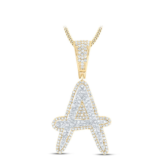 10K Two-tone Gold Mens Round Diamond Initial Letter Charm Pendant