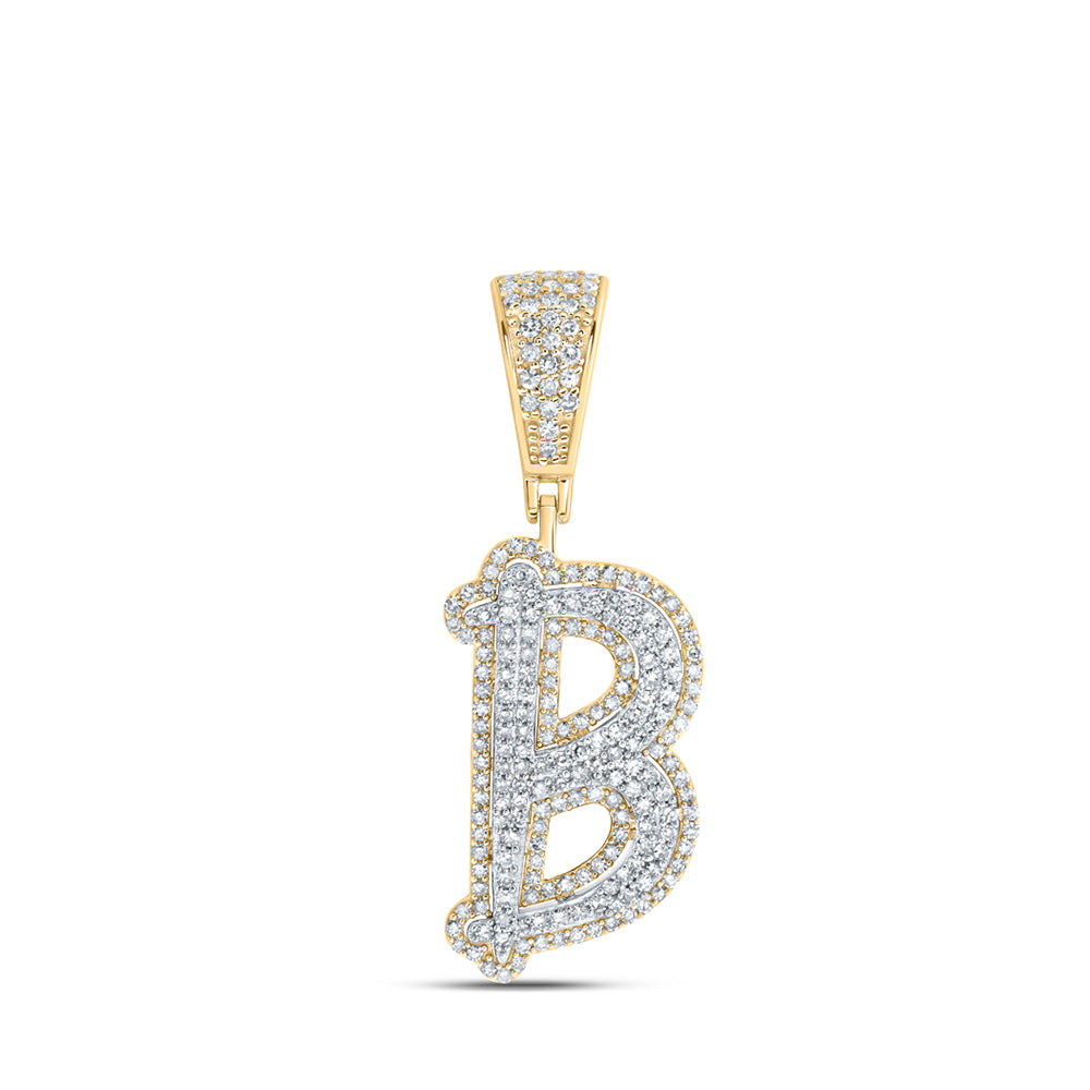 10K Two-tone Gold Mens Round Diamond Initial Letter Charm Pendant