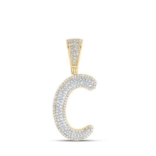 10K Two-tone Gold Mens Round Diamond Initial Letter Charm Pendant
