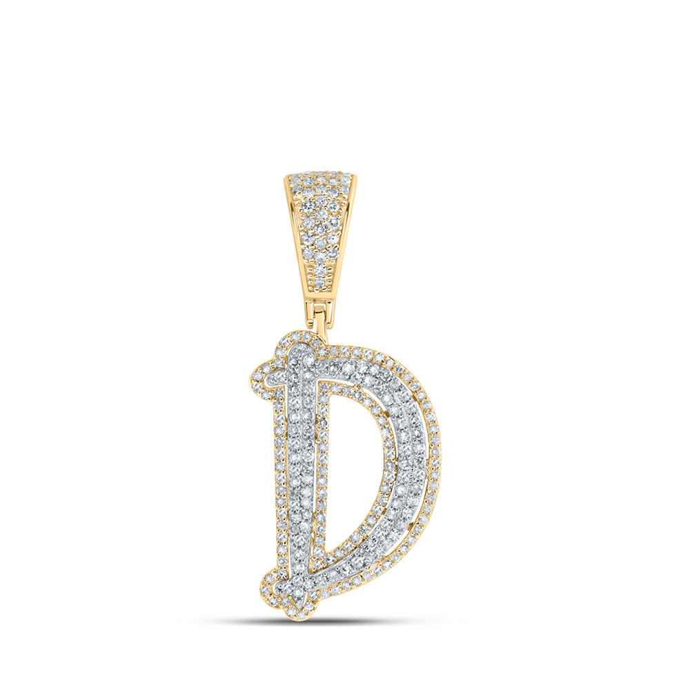 10K Two-tone Gold Mens Round Diamond Initial Letter Charm Pendant