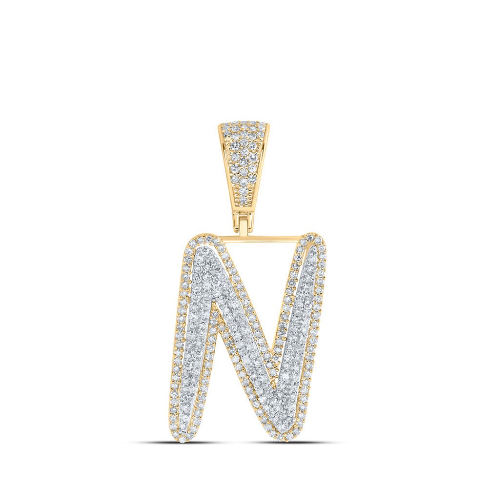10K Two-tone Gold Mens Round Diamond Initial Letter Charm Pendant