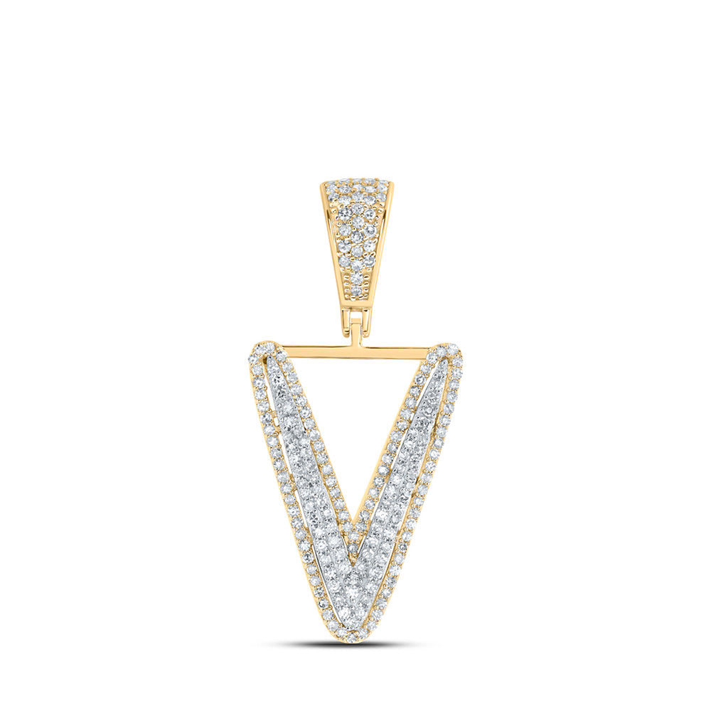 10K Two-tone Gold Mens Round Diamond Initial Letter Charm Pendant