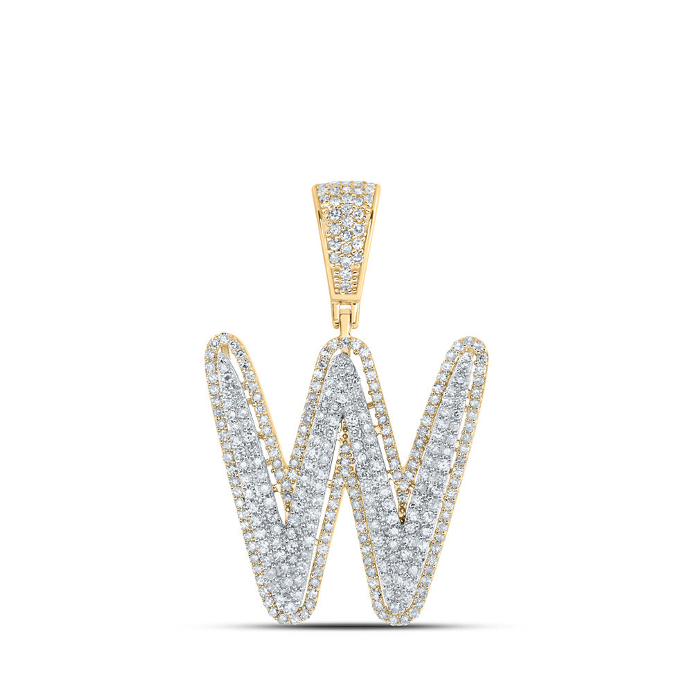 10K Two-tone Gold Mens Round Diamond Initial Letter Charm Pendant