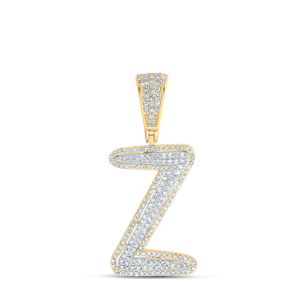 10K Two-tone Gold Mens Round Diamond Initial Letter Charm Pendant