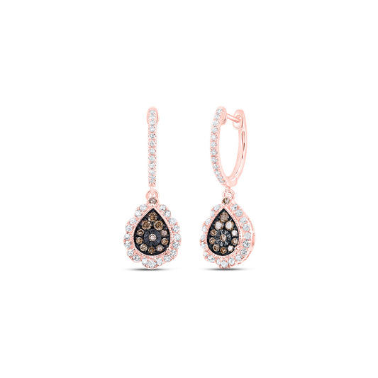10K Yellow Or Rose Gold Womens Round Brown Diamond Teardrop Dangle Earrings