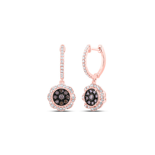 10K Yellow Or Rose Gold Womens Round Brown Diamond Dangle Earrings