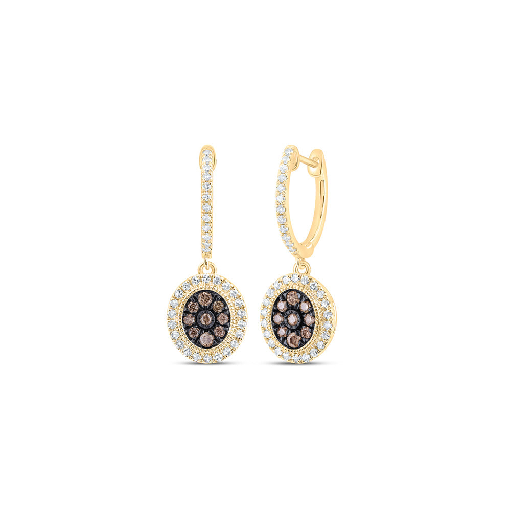 10K Yellow Or Rose Gold Womens Round Brown Diamond Oval Dangle Earrings