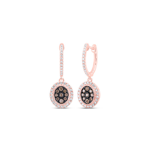 10K Yellow Or Rose Gold Womens Round Brown Diamond Oval Dangle Earrings