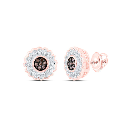 10K Yellow Or Rose Gold Womens Round Brown Diamond Circle Earrings