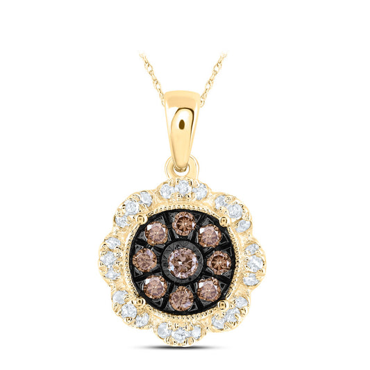 10K Yellow Or Rose Gold Womens Round Brown Diamond Cluster Pendant