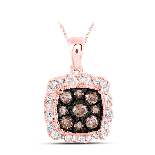 10K Yellow Or Rose Gold Womens Round Brown Diamond Square Pendant