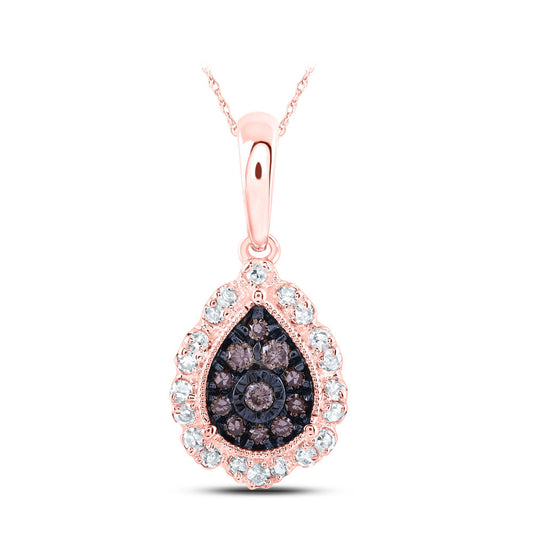 10K Yellow Or Rose Gold Womens Round Brown Diamond Teardrop Pendant