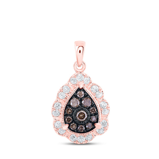 10K Yellow Or Rose Gold Womens Round Brown Diamond Teardrop Pendant