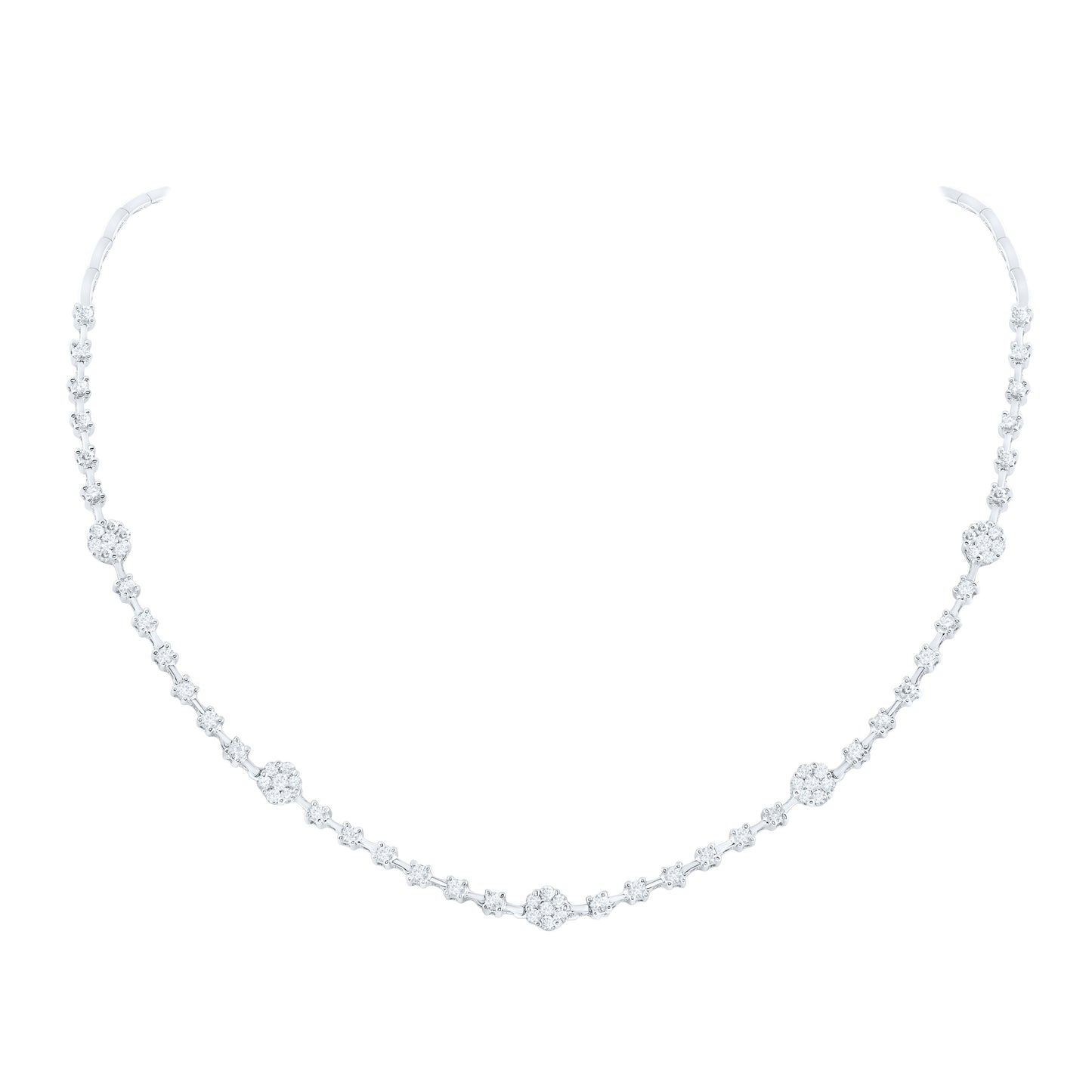 14K White Or Yellow Gold Womens Round Diamond 16-inch Flower Cluster Necklace