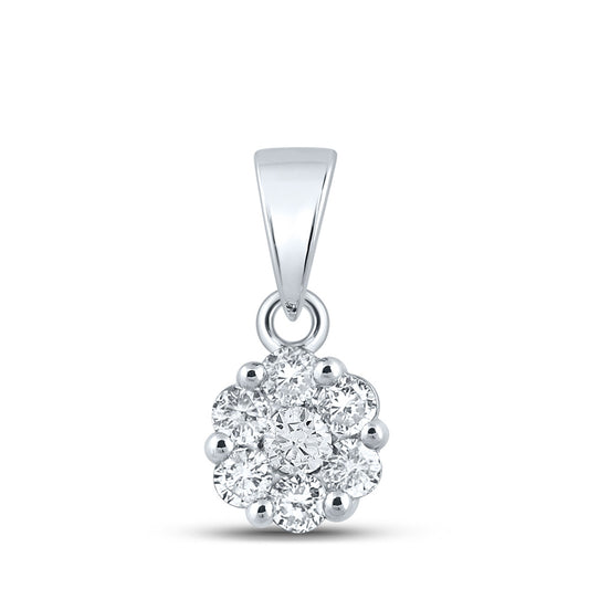 14K White Gold Womens Round Diamond Flower Cluster Pendant 3/4 Cttw