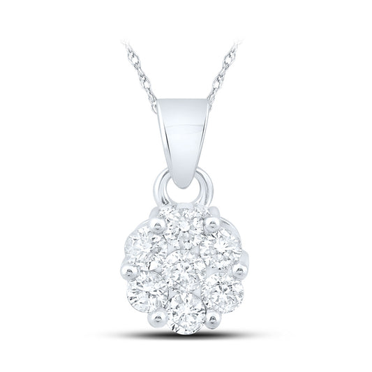 14K White Gold Womens Round Diamond Flower Cluster Pendant 1 Cttw