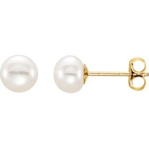 14K Yellow Gold Pearl Shape 5.0-6.0 Mm Freshwater White Cultured Pearl Earrings