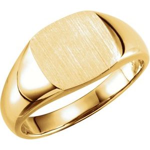 10K Yellow Gold Square 9 X 9 Mm Brush Polished Signet Ring Size 6