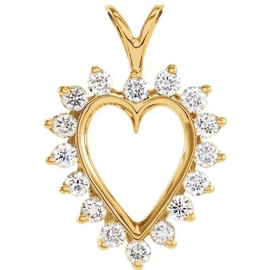 14K Yellow Gold Round I1, G-H Polished 1/2 Ctw Natural Diamond Heart Pendant