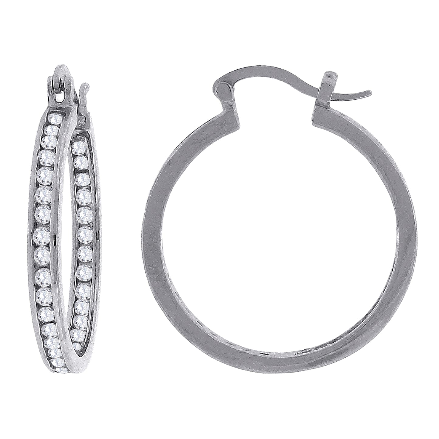 Sterling Silver Or Yellow-Tone Womens Cubic-Zirconia 30mm Inside-Out Hoop Earrings