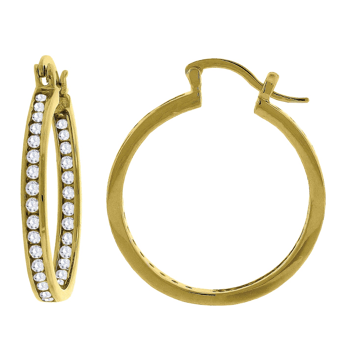 Sterling Silver Or Yellow-Tone Womens Cubic-Zirconia 30mm Inside-Out Hoop Earrings
