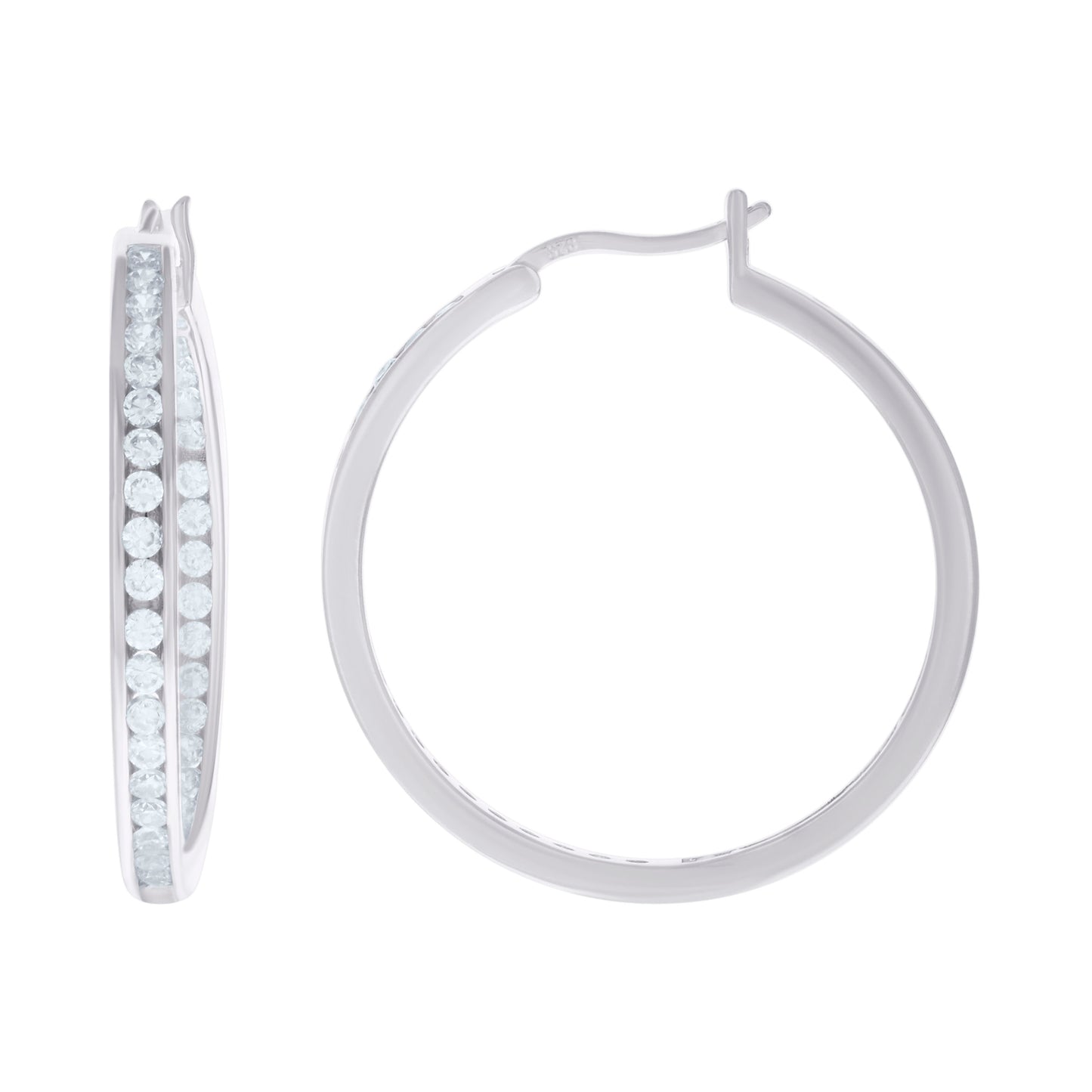 Sterling Silver Or Yellow-Tone Womens Cubic-Zirconia 35mm Inside-Out Hoop Earrings