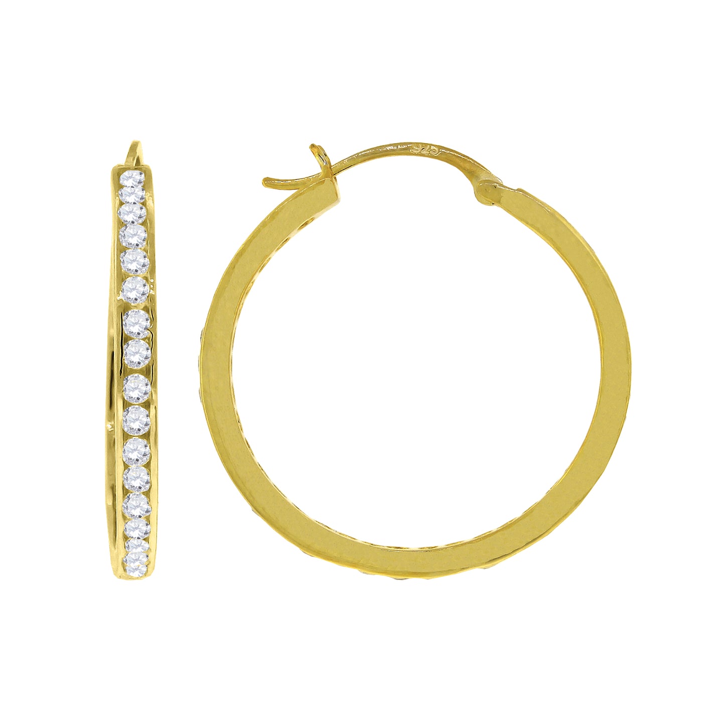 Sterling Silver Or Yellow-Tone Womens Cubic-Zirconia 35mm Inside-Out Hoop Earrings