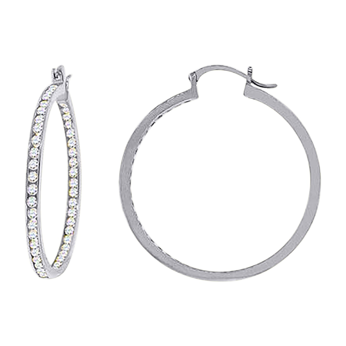 Sterling Silver Or Yellow-Tone Womens 40mm Inside-Out Hoop Earrings