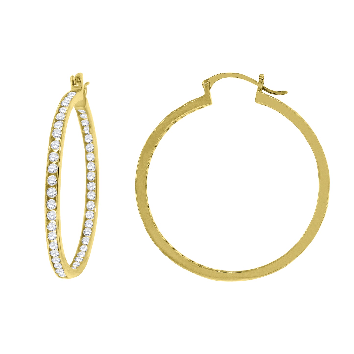Sterling Silver Or Yellow-Tone Womens 40mm Inside-Out Hoop Earrings