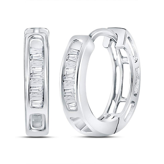 14K White Or Yellow Gold Womens Baguette Diamond Hoop Earrings