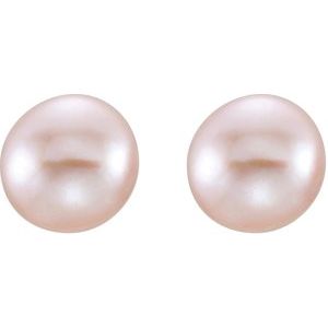 14K Yellow Gold Pearl Shape 8.0-9.0 Mm Freshwater Pink Cultured Pearl Earrings
