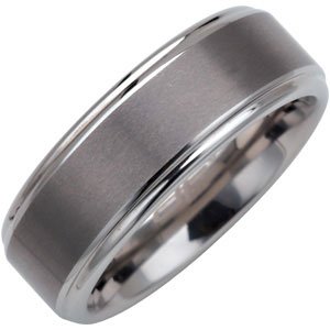 Tungsten 8 Mm  Polished Band With Ridged Edges Size 8