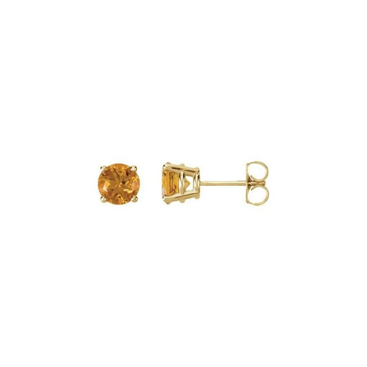 14K Yellow Gold 6 Mm Round Friction Back Polished Natural Citrine Earrings