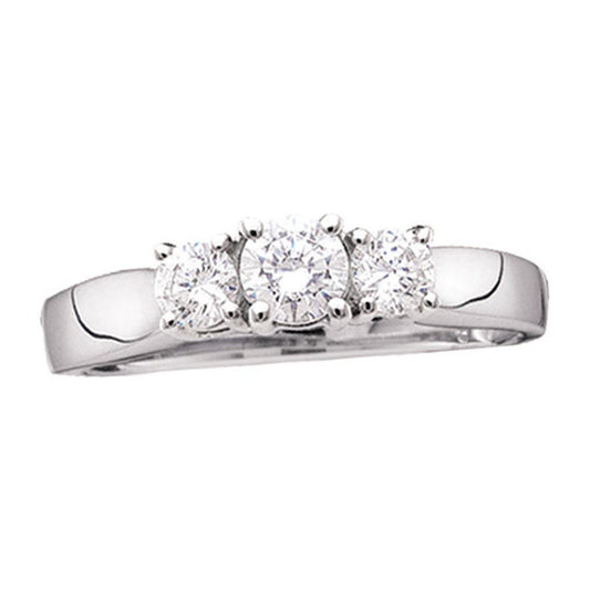 14K White Gold Round Diamond 3-stone Bridal Wedding Engagement Ring 3/4 Cttw, Womens Size: 5-10