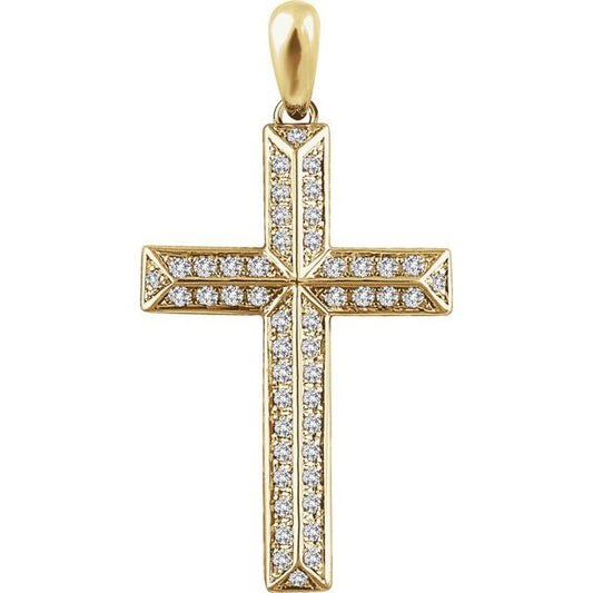 14K Yellow Gold Round I1, H+ Polished Natural Diamond Cross Pendant