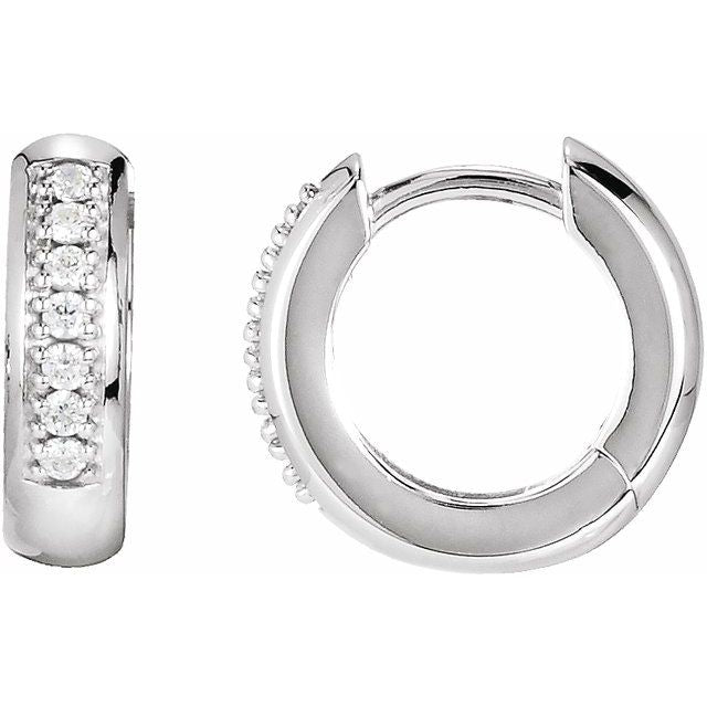 14K White Gold Round 12.6 Mm 3.5 Mm 1.3Mm I1, G-H Pair Hinged Polished 1/8 Ctw Natural Diamond Huggie Earrings