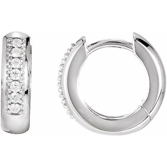 14K White Gold Round 12.6 Mm 3.5 Mm 1.3Mm I1, G-H Pair Hinged Polished 1/8 Ctw Natural Diamond Huggie Earrings