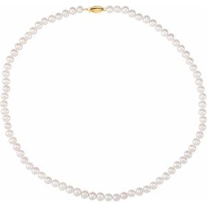 14K Yellow Gold Pearl 5.0-5.5 Mm  Cultured White Freshwater Pearl Necklace, Length: 18 In