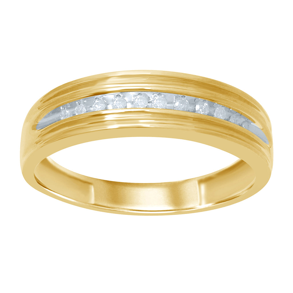 10K Yellow Gold 0.09-0.10 Cttw Round Diamond Mens Band