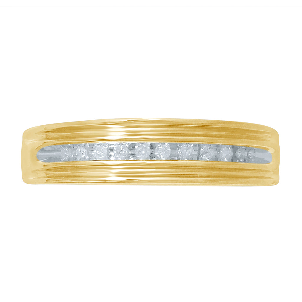 10K Yellow Gold 0.09-0.10 Cttw Round Diamond Mens Band