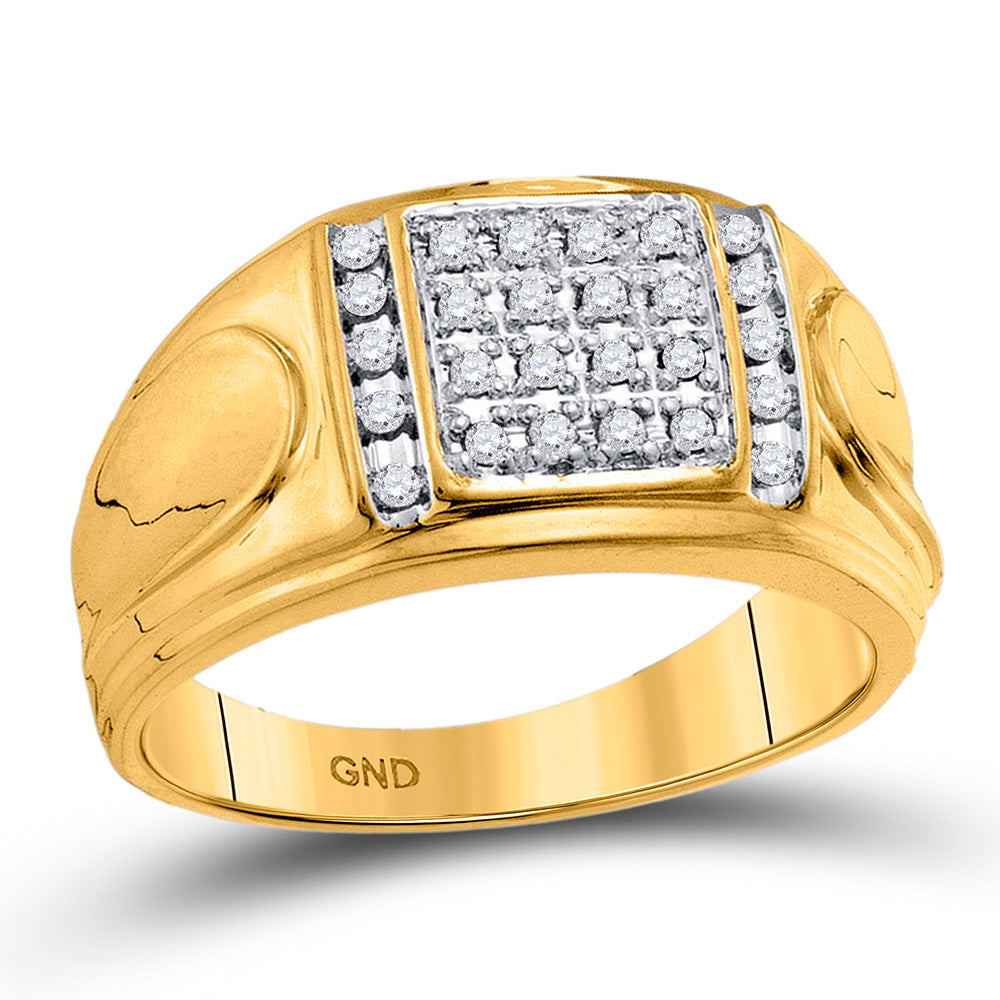 10K Yellow Gold Mens Round Diamond Square Cluster Ring 1/4 Cttw, Mens Size: 7-13