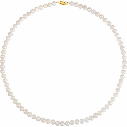 14K Yellow Gold 5.5-6.0 Mm 18 In Polished Cultured White Freshwater Pearl Necklace
