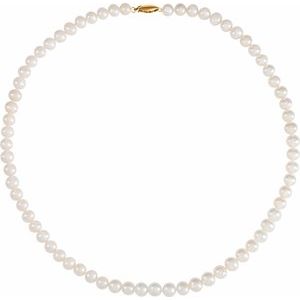 14K Yellow Gold Pearl 6.5-7.0 Mm  Cultured White Freshwater Pearl Necklace, Length: 18 In