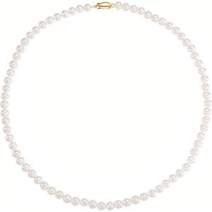 14K Yellow Gold Pearl 6.5-7.0 Mm  Cultured White Freshwater Pearl Necklace, Length: 18 In