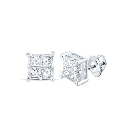 14K White Gold Womens Princess Diamond Square Earrings 1 Cttw, Length: 0.28 In, Width: 0.28 In