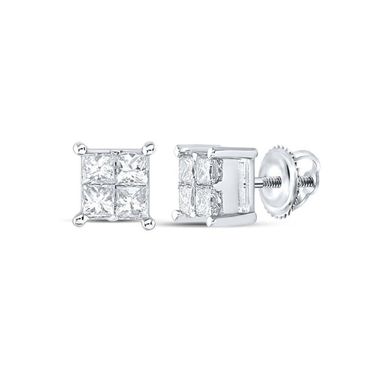 14K White Or Yellow Gold Womens Princess Diamond Square Earrings