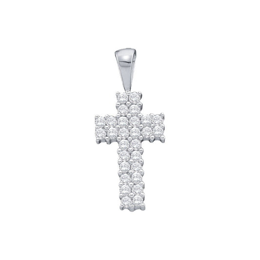14K White Gold Womens Round Diamond Simple Cross Religious Pendant 1/4 Cttw