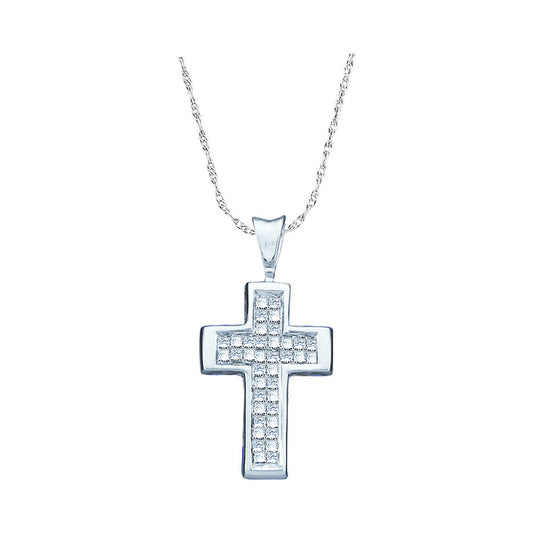 14K White Gold Womens Princess Diamond Cross Pendant 1/4 Cttw, Length: 0.75 In, Width: 0.47 In