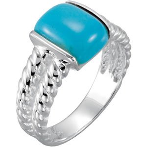 Sterling Silver Cushion 10 X 8 Mm Natural Turquoise Ring Size 9