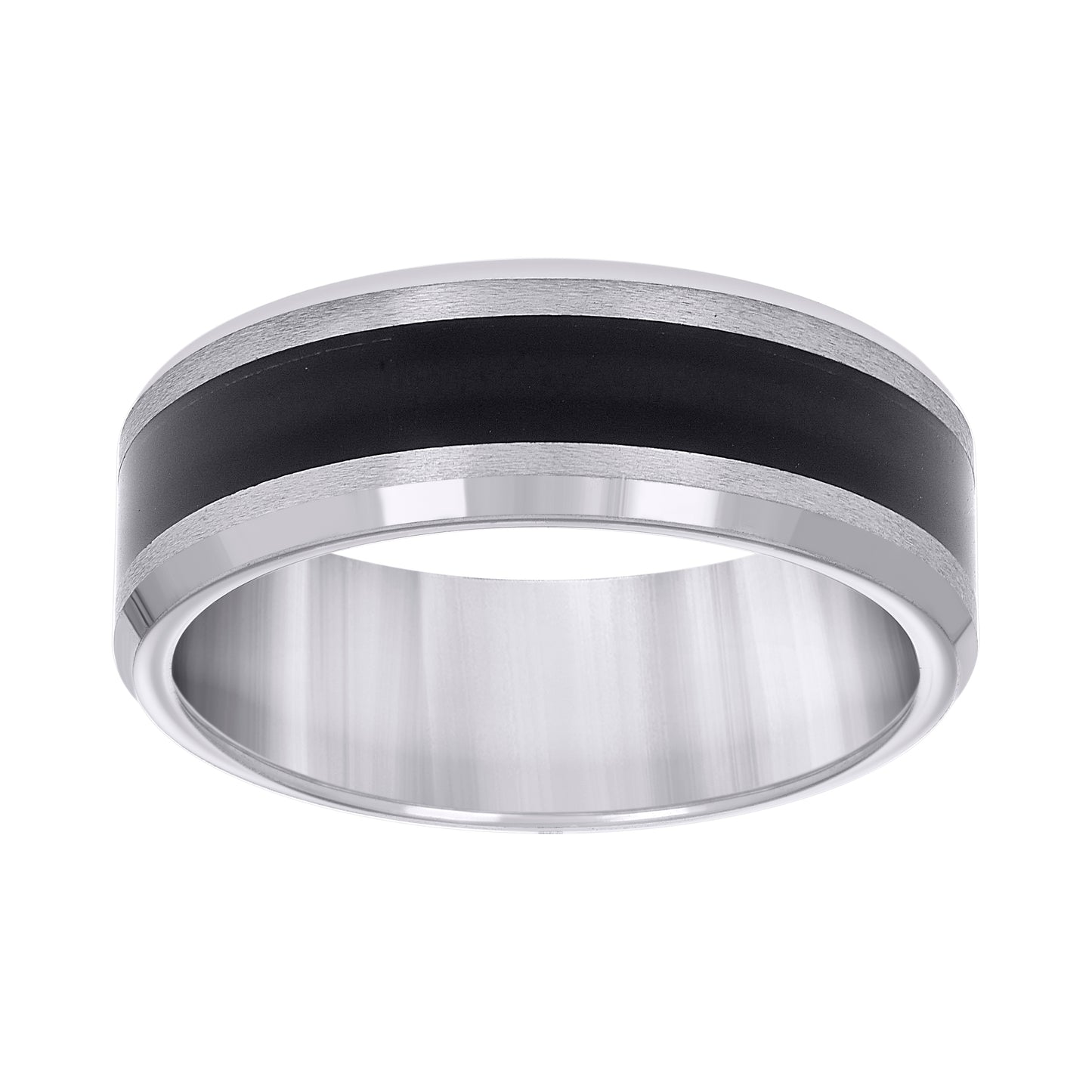 Tungsten Black Center Brushed Sides Comfort-fit 8mm Sizes 7 - 15 Bridal Anniversary Engagement Wedding Band